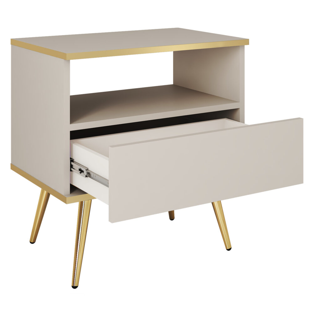 Nachttisch Banff S54 - Beige - Goldene Akzente - 1 Schublade - Breite 54 cm, Höhe 59 cm, Tiefe 39 cm – Bild 4