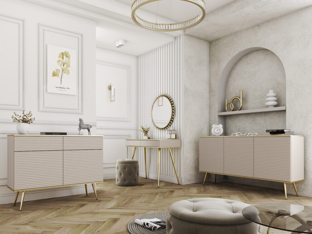 Nachttisch Banff S54 MDF - Beige - Geriffelte Fronten - 1 Schublade - Breite 54 cm, Höhe 59 cm, Tiefe 39 cm – Bild 5