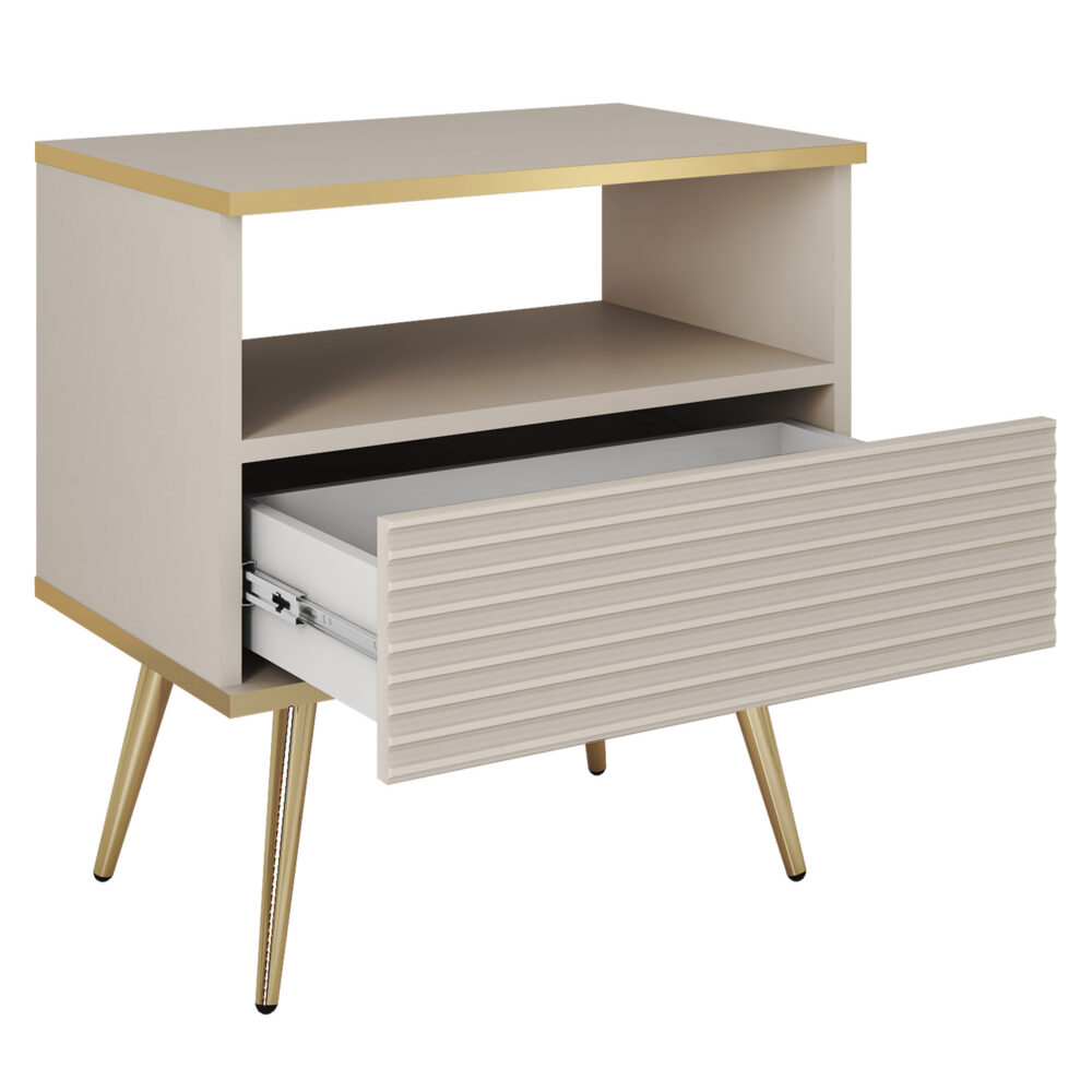 Nachttisch Banff S54 MDF - Weiß - Geriffelte Fronten - 1 Schublade - Breite 54 cm, Höhe 59 cm, Tiefe 39 cm – Bild 4