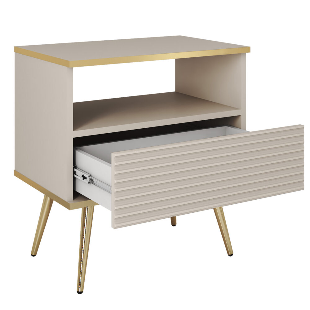 Nachttisch Banff S54 MDF - Schwarz - Geriffelte Fronten - 1 Schublade - Breite 54 cm, Höhe 59 cm, Tiefe 39 cm – Bild 4