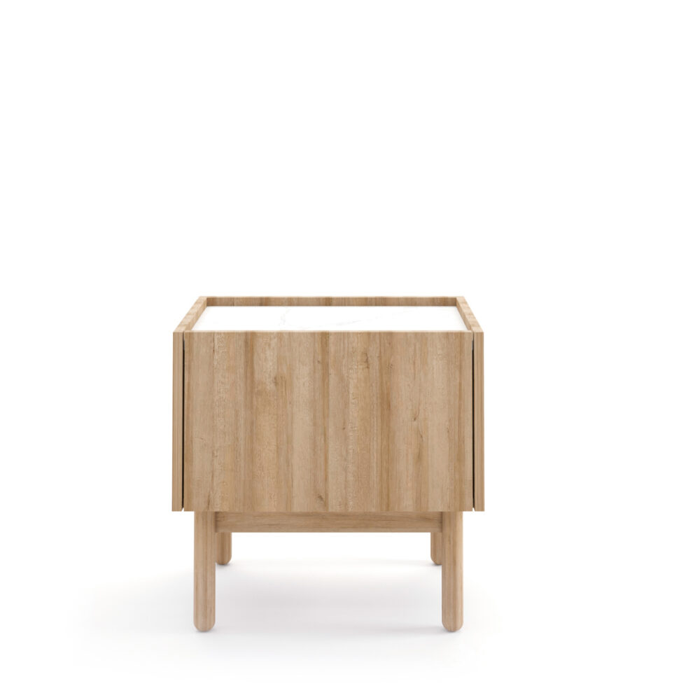 Nachttisch Revelstoke S50 - Eiche - Weißer Marmor - Holzbeine - Matt - Breite 58 cm, Höhe 48 cm, Tiefe 37 cm – Bild 7