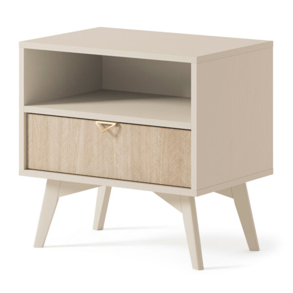 Nachttisch TOFINO - Eiche - Beige - Metallgriffe - 1 Schublade - Breite 54 cm, Höhe 54 cm, Tiefe 38 cm