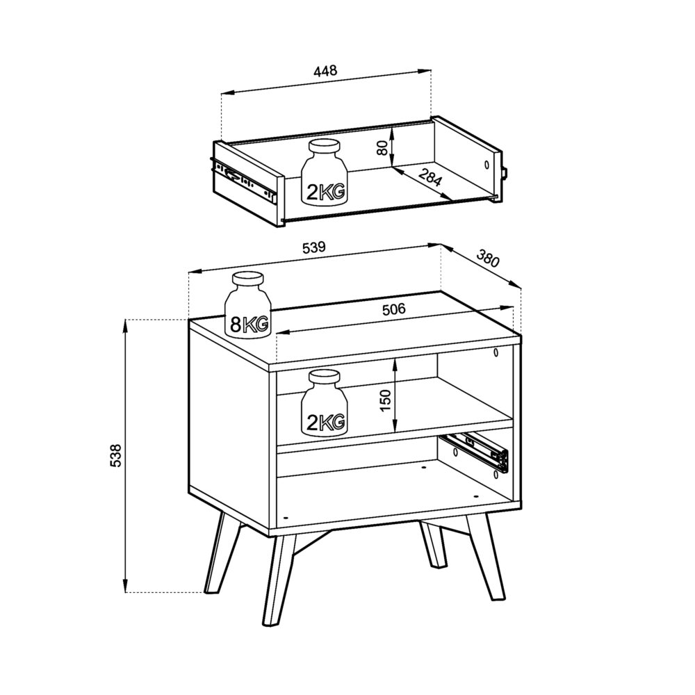 Nachttisch TOFINO - Eiche - Grün - Metallgriffe - 1 Schublade - Breite 54 cm, Höhe 54 cm, Tiefe 38 cm – Bild 3