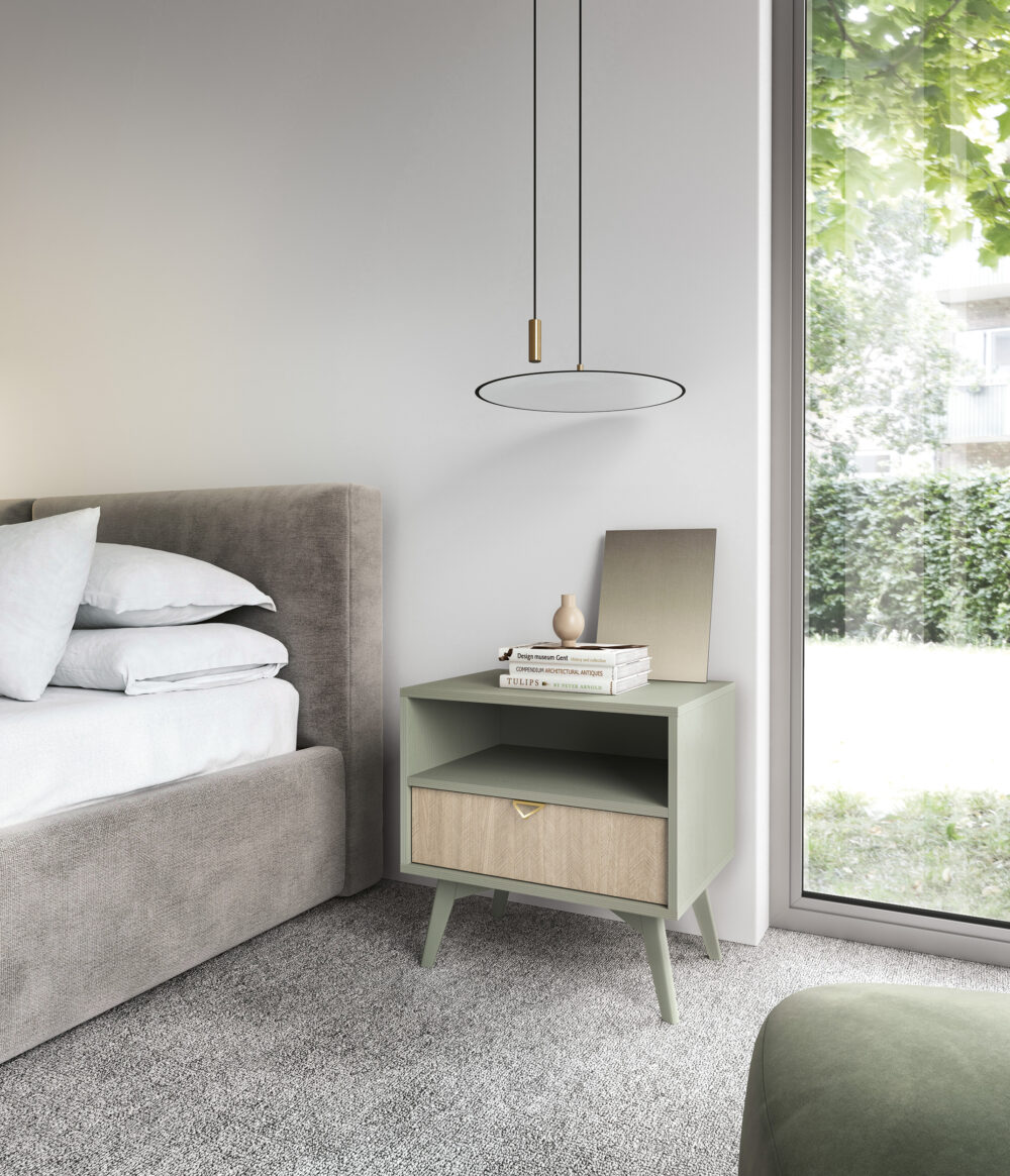 Nachttisch TOFINO - Eiche - Grün - Metallgriffe - 1 Schublade - Breite 54 cm, Höhe 54 cm, Tiefe 38 cm – Bild 7