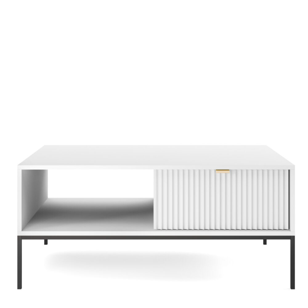 Couchtisch NANAIMO - Weiß - Goldene Griffe - 1 Schublade - Breite 104 cm, Höhe 48 cm, Tiefe 68 cm – Bild 7