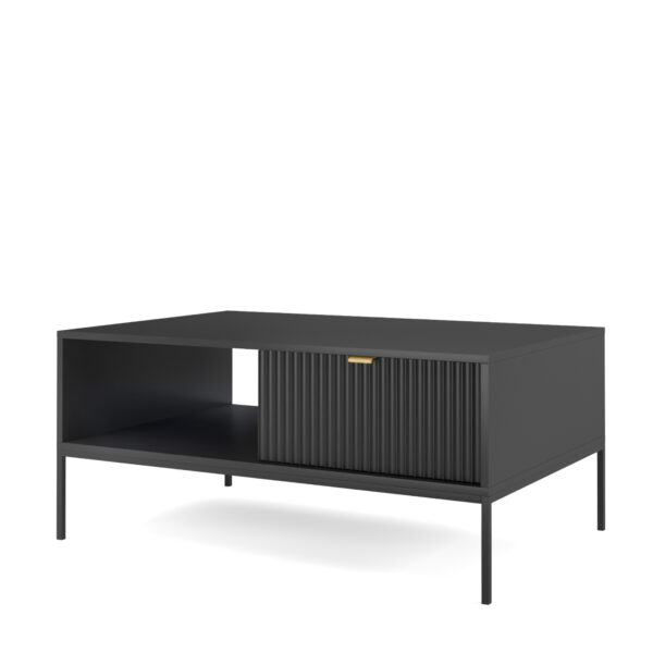 Couchtisch NANAIMO - Schwarz - Goldene Griffe - 1 Schublade - Breite 104 cm, Höhe 48 cm, Tiefe 68 cm