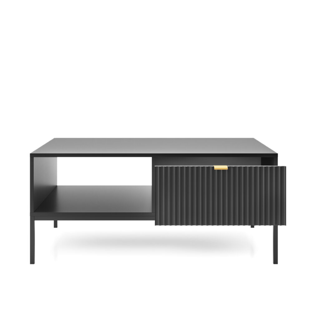 Couchtisch NANAIMO - Schwarz - Goldene Griffe - 1 Schublade - Breite 104 cm, Höhe 48 cm, Tiefe 68 cm – Bild 4