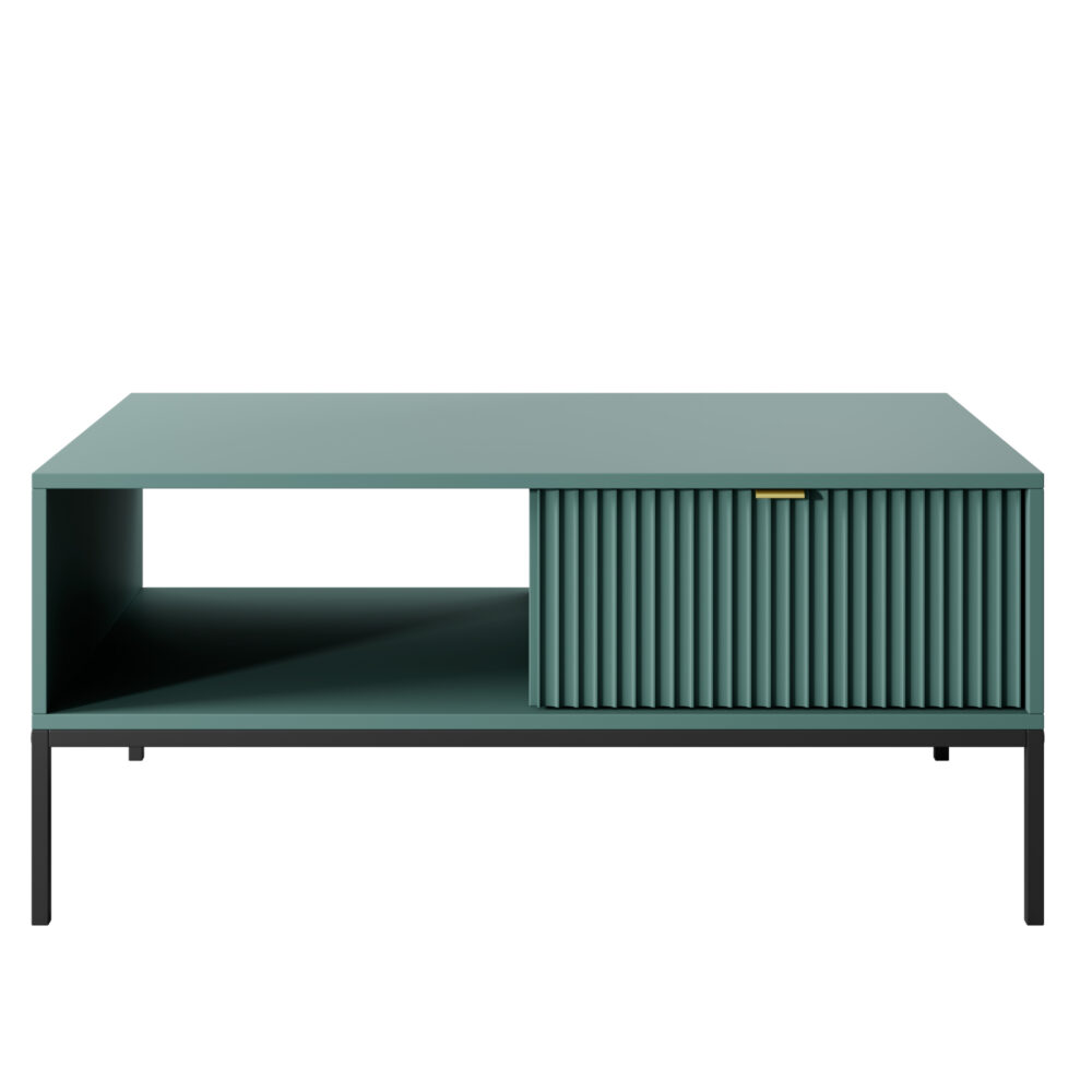 Couchtisch NANAIMO - Grün - Goldene Griffe - 1 Schublade - Breite 104 cm, Höhe 48 cm, Tiefe 68 cm – Bild 7