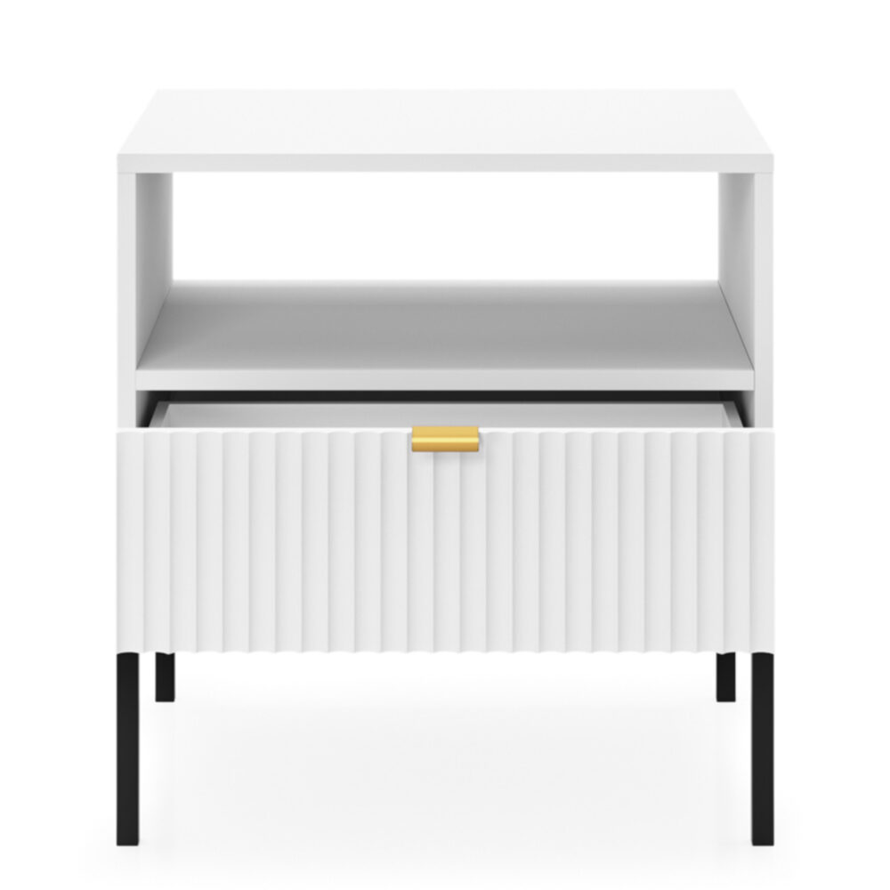 Nachttisch NANAIMO - Weiß - Goldene Griffe - 1 Schublade - Breite 54 cm, Höhe 56 cm, Tiefe 39 cm – Bild 4