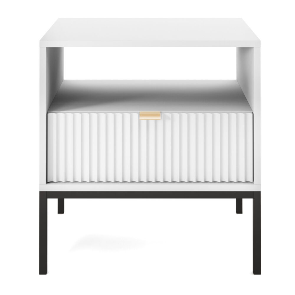 Nachttisch NANAIMO - Weiß - Goldene Griffe - 1 Schublade - Breite 54 cm, Höhe 56 cm, Tiefe 39 cm – Bild 8