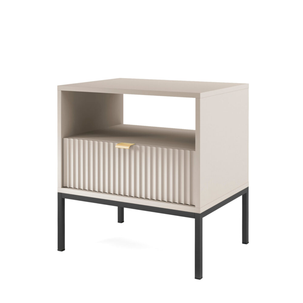 Nachttisch NANAIMO - Kaschmir - Goldene Griffe - 1 Schublade - Breite 54 cm, Höhe 56 cm, Tiefe 39 cm