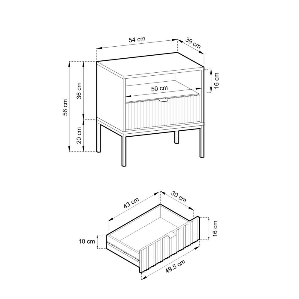 Nachttisch NANAIMO - Kaschmir - Goldene Griffe - 1 Schublade - Breite 54 cm, Höhe 56 cm, Tiefe 39 cm – Bild 3
