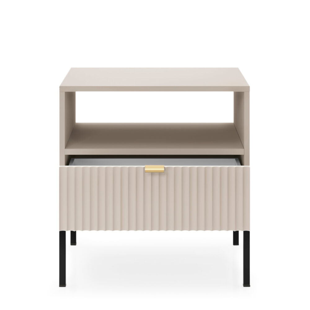 Nachttisch NANAIMO - Kaschmir - Goldene Griffe - 1 Schublade - Breite 54 cm, Höhe 56 cm, Tiefe 39 cm – Bild 4