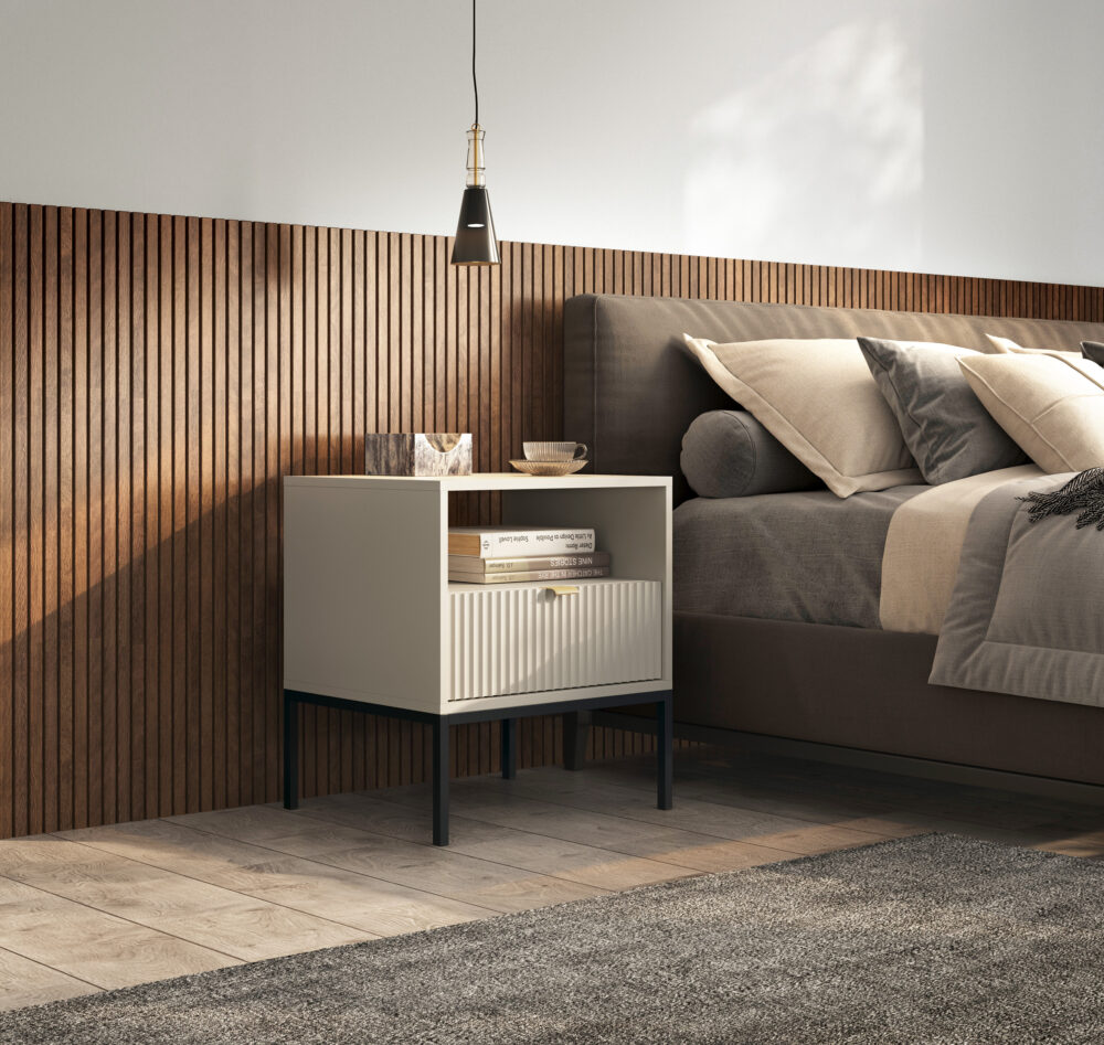 Nachttisch NANAIMO - Kaschmir - Goldene Griffe - 1 Schublade - Breite 54 cm, Höhe 56 cm, Tiefe 39 cm – Bild 6