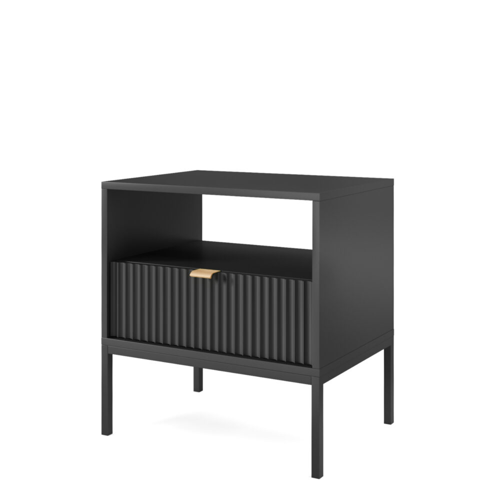 Nachttisch NANAIMO - Schwarz - Goldene Griffe - 1 Schublade - Breite 54 cm, Höhe 56 cm, Tiefe 39 cm