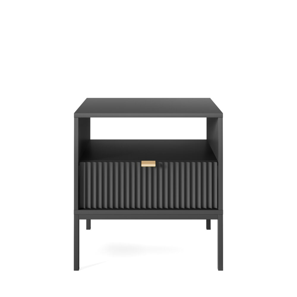 Nachttisch NANAIMO - Schwarz - Goldene Griffe - 1 Schublade - Breite 54 cm, Höhe 56 cm, Tiefe 39 cm – Bild 8