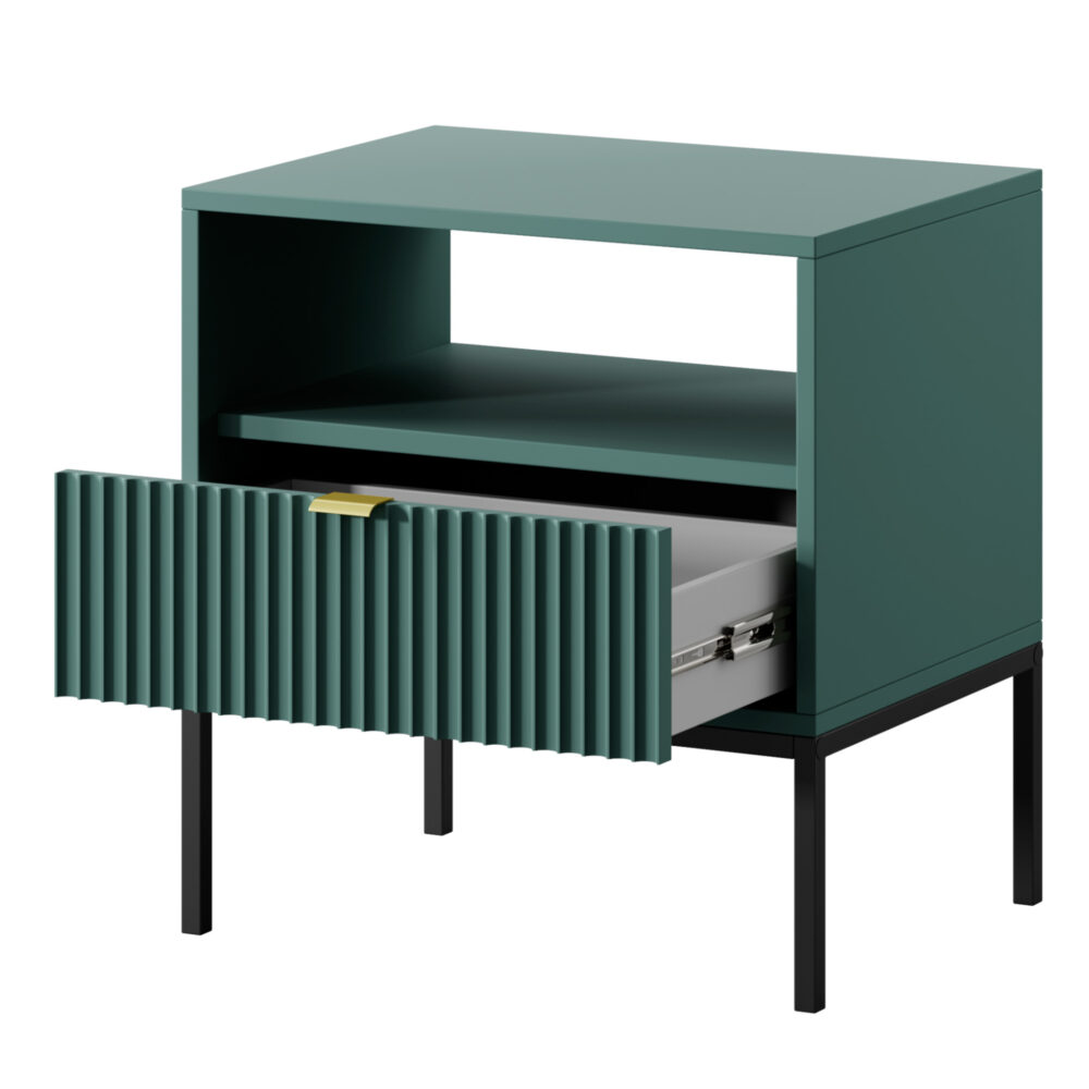 Nachttisch NANAIMO - Grün - Goldene Griffe - 1 Schublade - Breite 54 cm, Höhe 56 cm, Tiefe 39 cm – Bild 4
