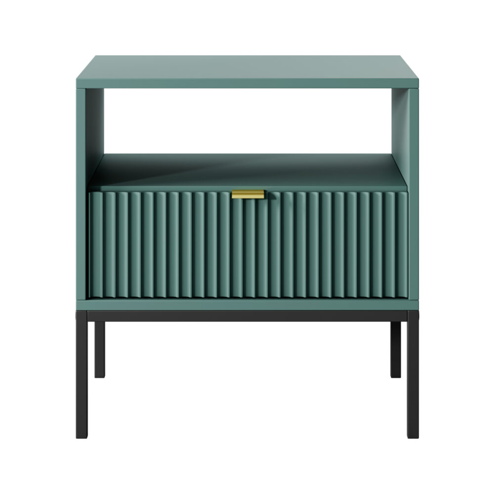 Nachttisch NANAIMO - Grün - Goldene Griffe - 1 Schublade - Breite 54 cm, Höhe 56 cm, Tiefe 39 cm – Bild 7