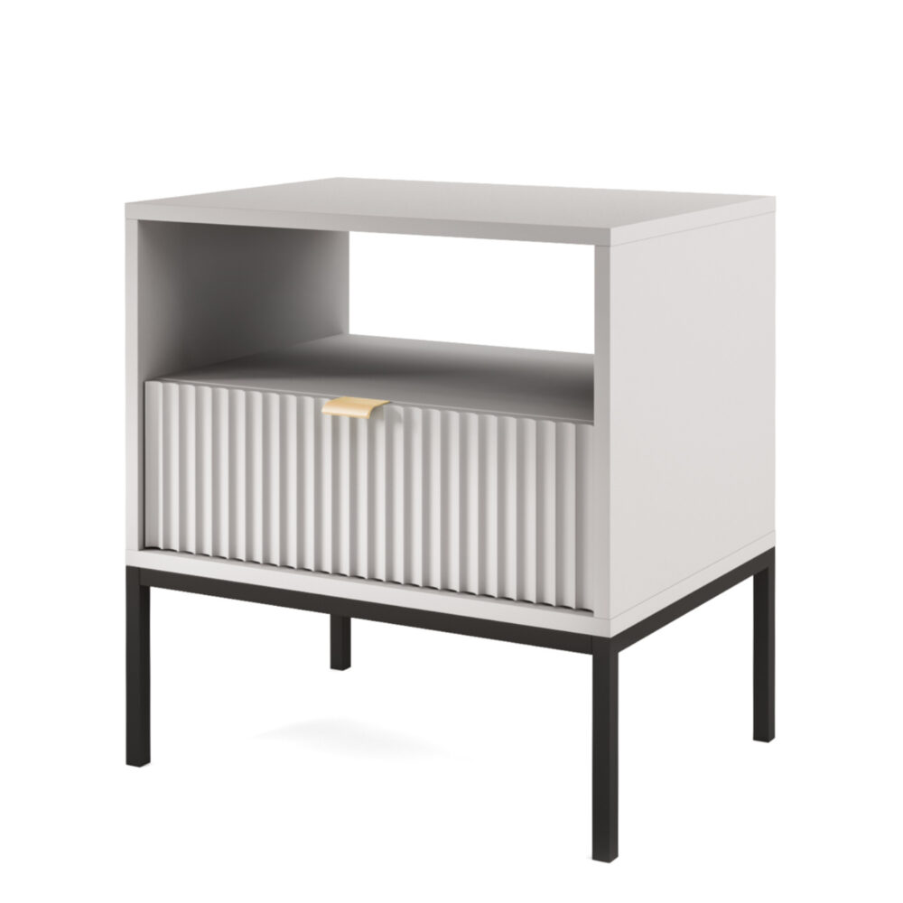 XMEBSKRSTOPI01001502_00.jpg Nachttisch NANAIMO - Grau - Goldene Griffe - 1 Schublade - Breite 54 cm, Höhe 56 cm, Tiefe 39 cm – Bild 1