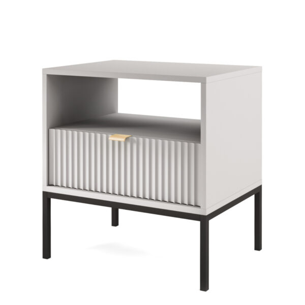 Nachttisch NANAIMO - Grau - Goldene Griffe - 1 Schublade - Breite 54 cm, Höhe 56 cm, Tiefe 39 cm