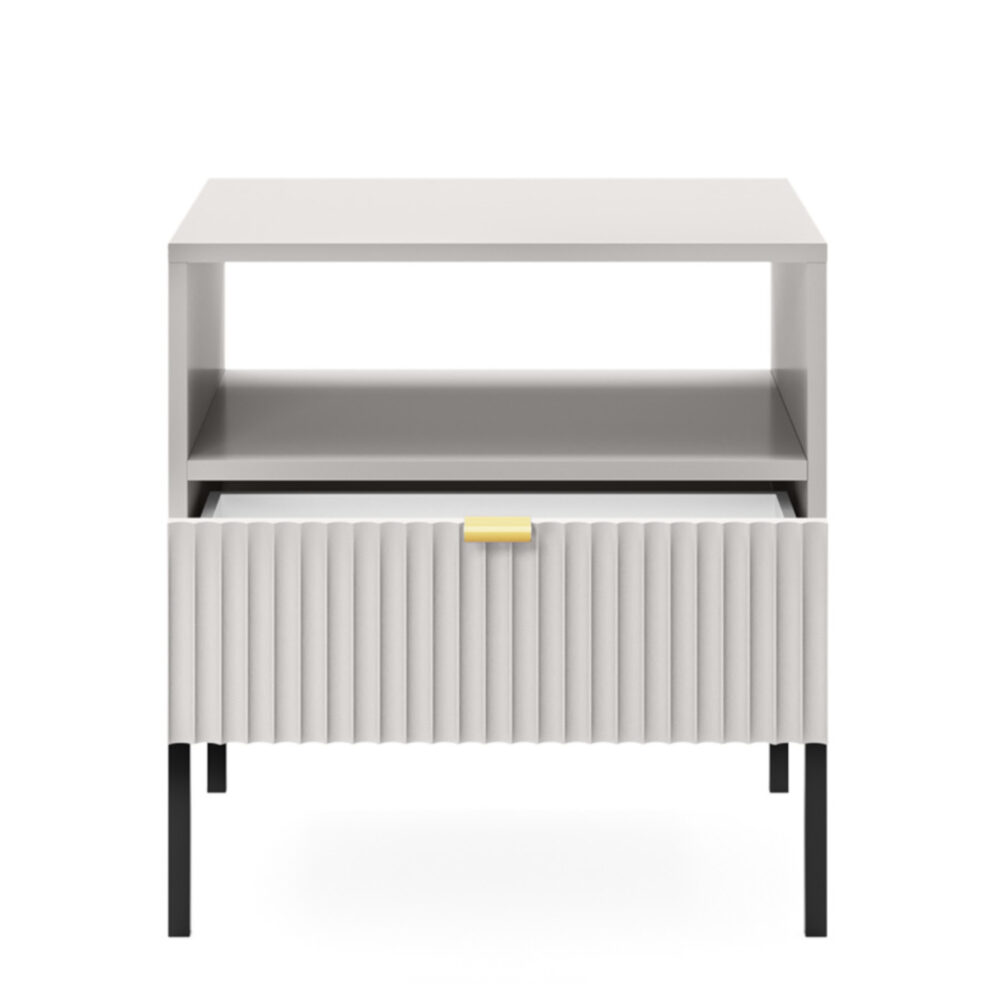 Nachttisch NANAIMO - Grau - Goldene Griffe - 1 Schublade - Breite 54 cm, Höhe 56 cm, Tiefe 39 cm – Bild 4