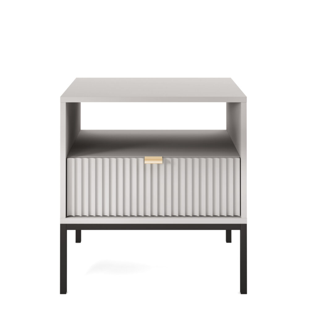 Nachttisch NANAIMO - Grau - Goldene Griffe - 1 Schublade - Breite 54 cm, Höhe 56 cm, Tiefe 39 cm – Bild 8