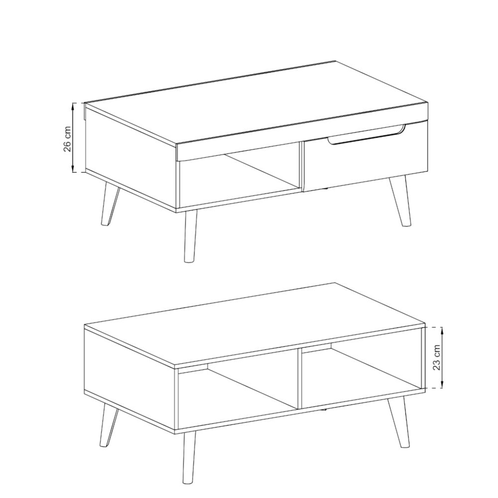 Couchtisch SUDBURRY - Weiß - Hochglanzfronten - 2 Schubladen - Breite 107 cm, Höhe 46 cm, Tiefe 67 cm – Bild 3