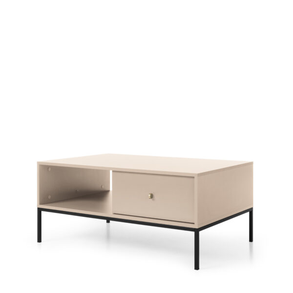 Couchtisch MONCTON - Beige - Metallgriffe - 1 Schublade - Breite 104 cm, Höhe 46 cm, Tiefe 68 cm