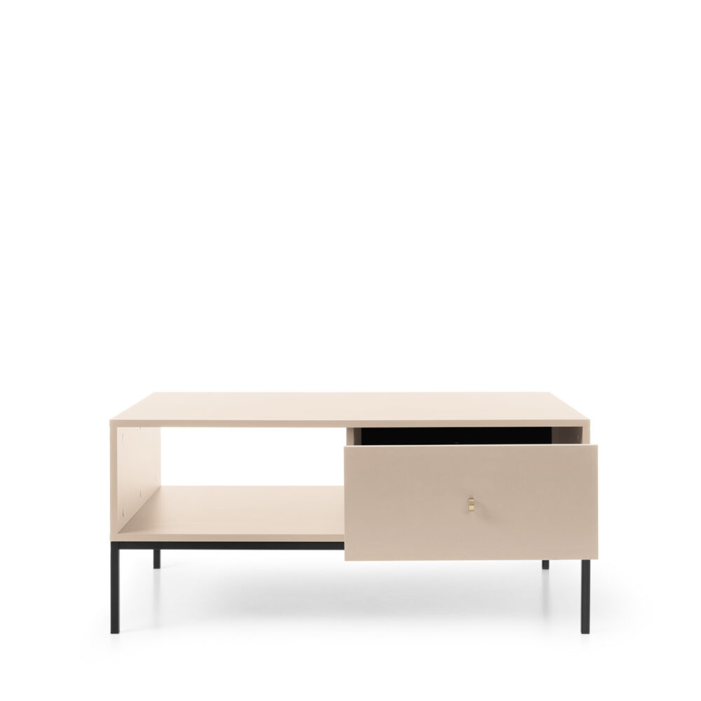 Couchtisch MONCTON - Beige - Metallgriffe - 1 Schublade - Breite 104 cm, Höhe 46 cm, Tiefe 68 cm – Bild 3