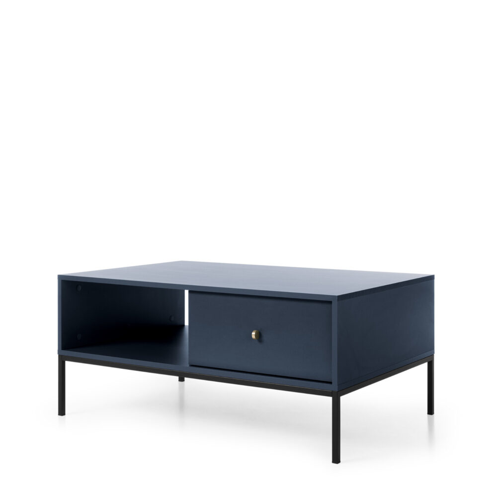 Couchtisch MONCTON - Dunkelblau - Metallgriffe - 1 Schublade - Breite 104 cm, Höhe 46 cm, Tiefe 68 cm