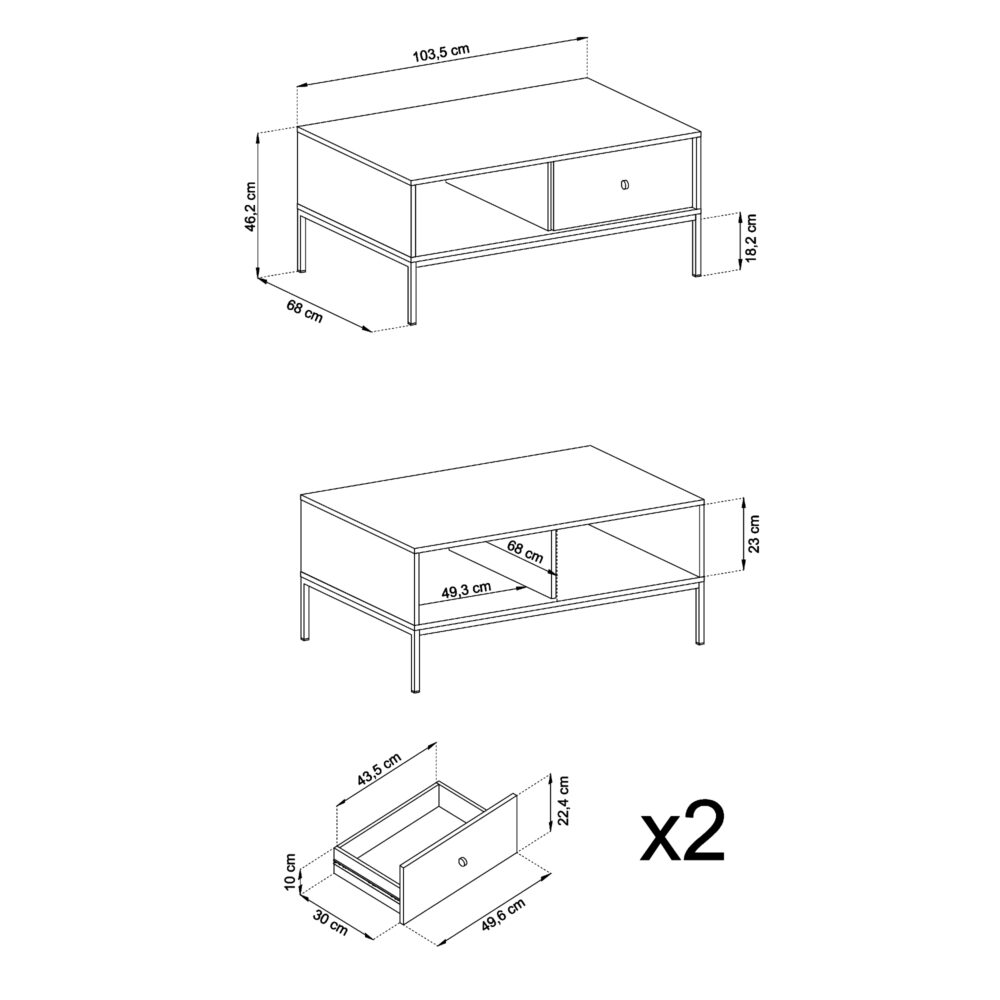 Couchtisch MONCTON - Dunkelblau - Metallgriffe - 1 Schublade - Breite 104 cm, Höhe 46 cm, Tiefe 68 cm – Bild 3