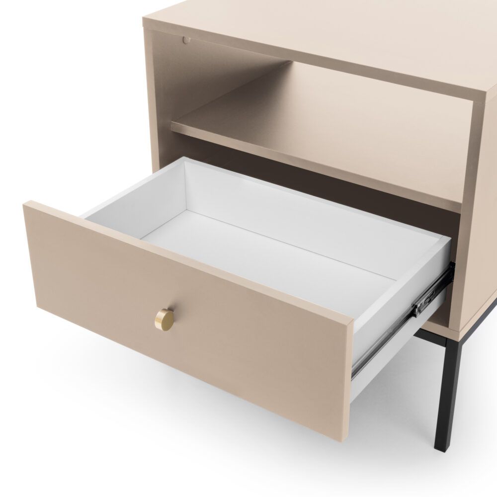 Nachttisch MONCTON - Beige - Metallgriffe - 1 Schublade - Breite 54 cm, Höhe 56 cm, Tiefe 39 cm – Bild 7