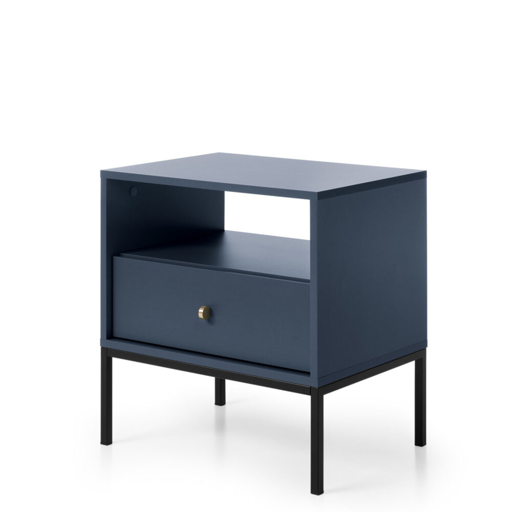 Nachttisch MONCTON - Dunkelblau - Metallgriffe - 1 Schublade - Breite 54 cm, Höhe 56 cm, Tiefe 39 cm – Bild 1