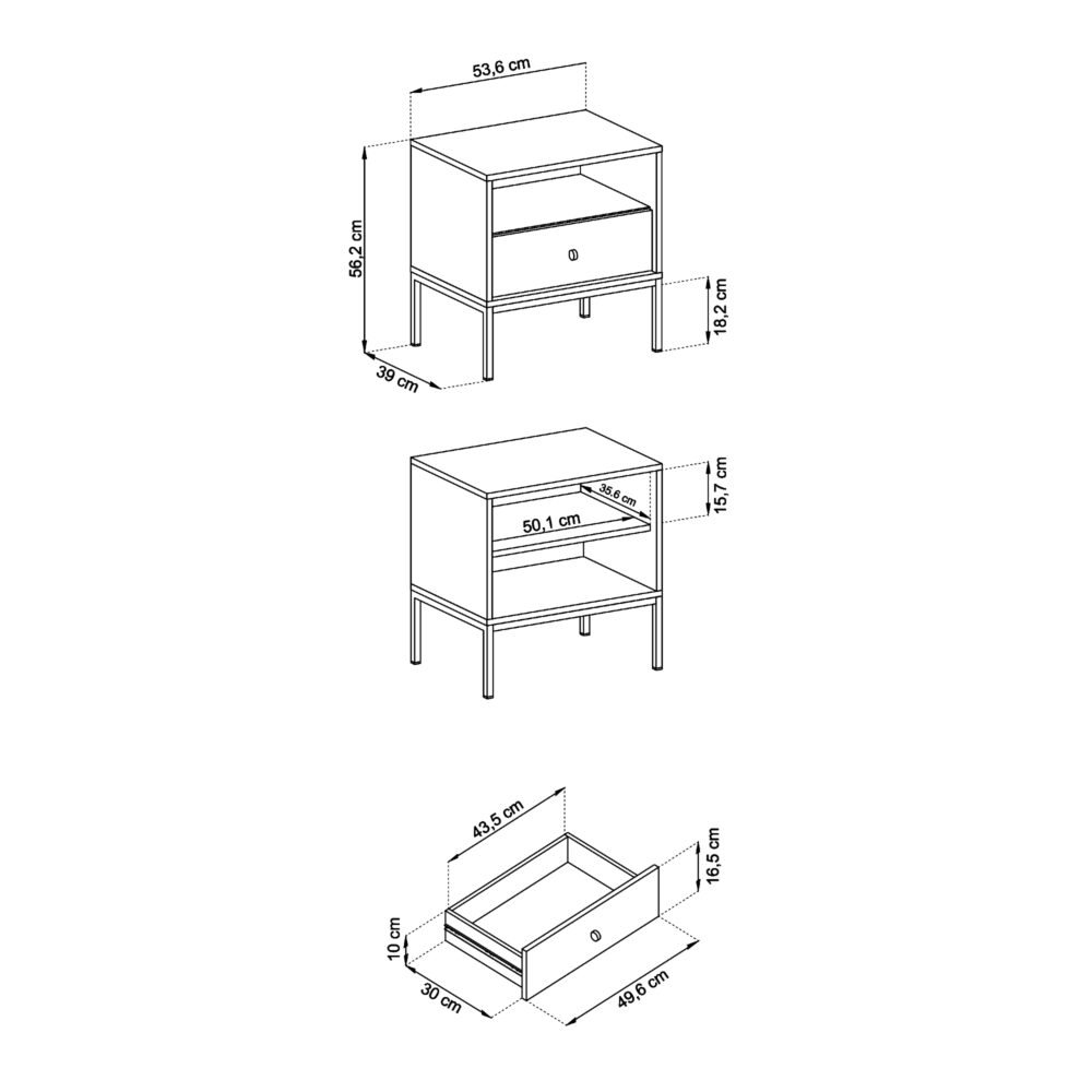 Nachttisch MONCTON - Dunkelblau - Metallgriffe - 1 Schublade - Breite 54 cm, Höhe 56 cm, Tiefe 39 cm – Bild 2