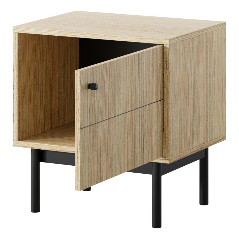 Nachttisch DIEPPE - Eiche - Metallgriffe - Holzbeine - Breite 56 cm, Höhe 56 cm, Tiefe 39 cm – Bild 4