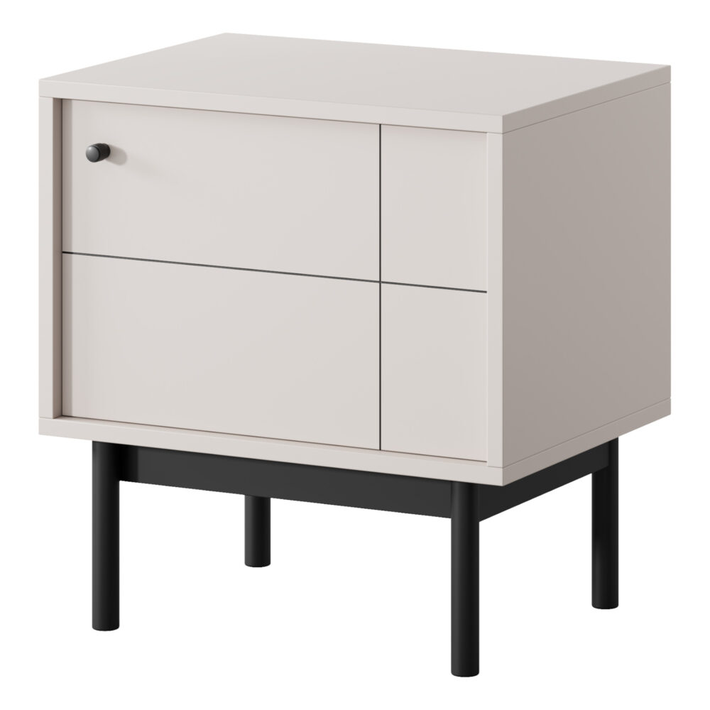 Nachttisch DIEPPE - Kaschmir - Metallgriffe - Holzbeine - Breite 56 cm, Höhe 56 cm, Tiefe 39 cm