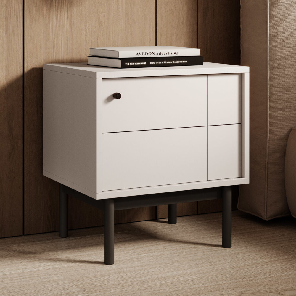 Nachttisch DIEPPE - Kaschmir - Metallgriffe - Holzbeine - Breite 56 cm, Höhe 56 cm, Tiefe 39 cm – Bild 2