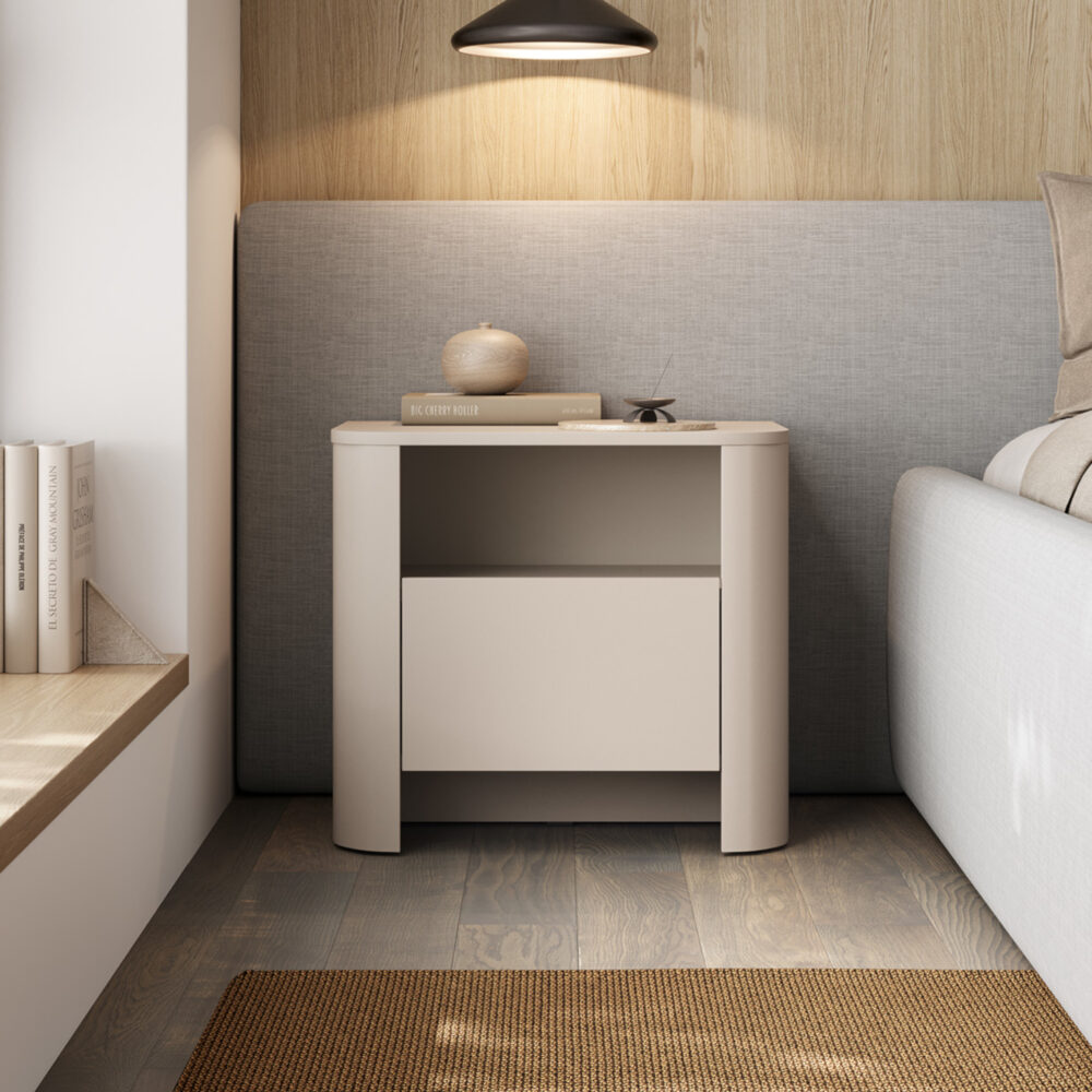 Nachttisch AMOS - Kaschmir - Abgerundet - Sanftes Schließen - 1 Schublade - Breite 58 cm, Höhe 52 cm, Tiefe 39 cm – Bild 2