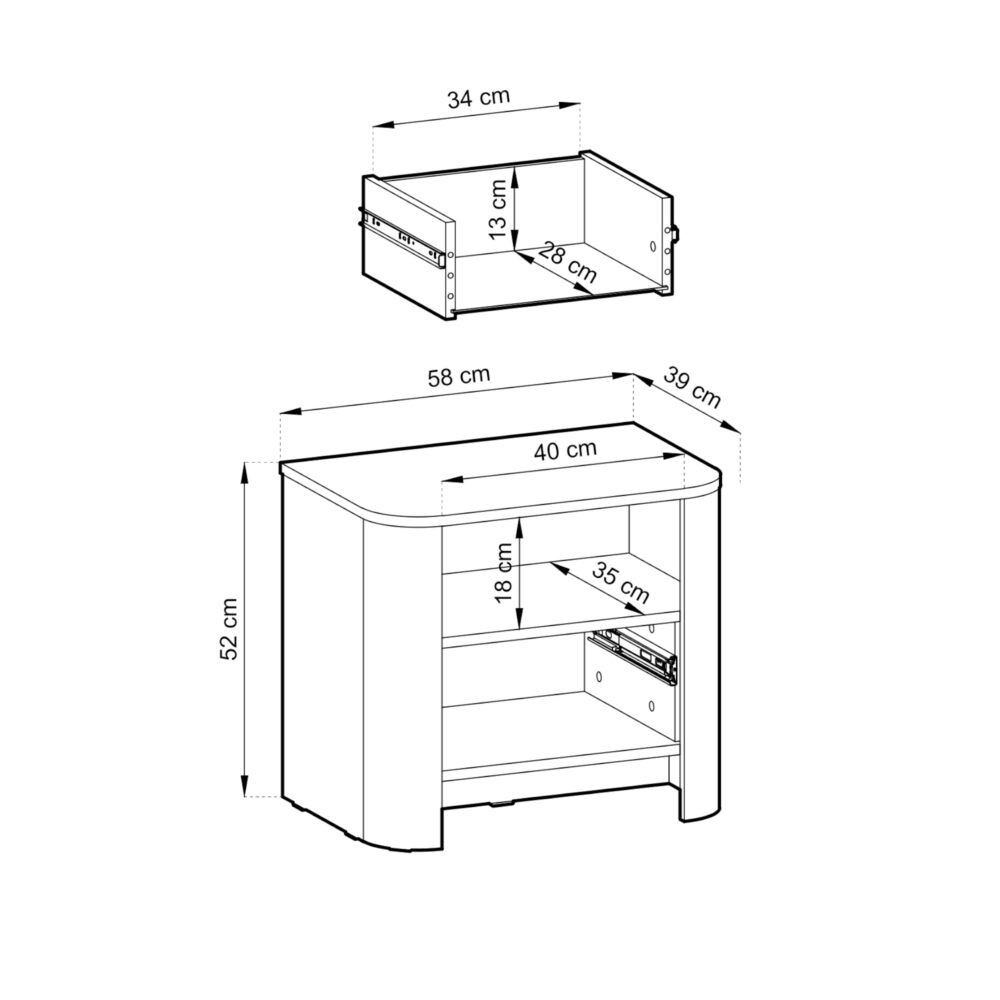 Nachttisch AMOS - Kaschmir - Abgerundet - Sanftes Schließen - 1 Schublade - Breite 58 cm, Höhe 52 cm, Tiefe 39 cm – Bild 3