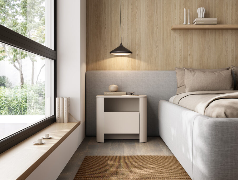 Nachttisch AMOS - Kaschmir - Abgerundet - Sanftes Schließen - 1 Schublade - Breite 58 cm, Höhe 52 cm, Tiefe 39 cm – Bild 6