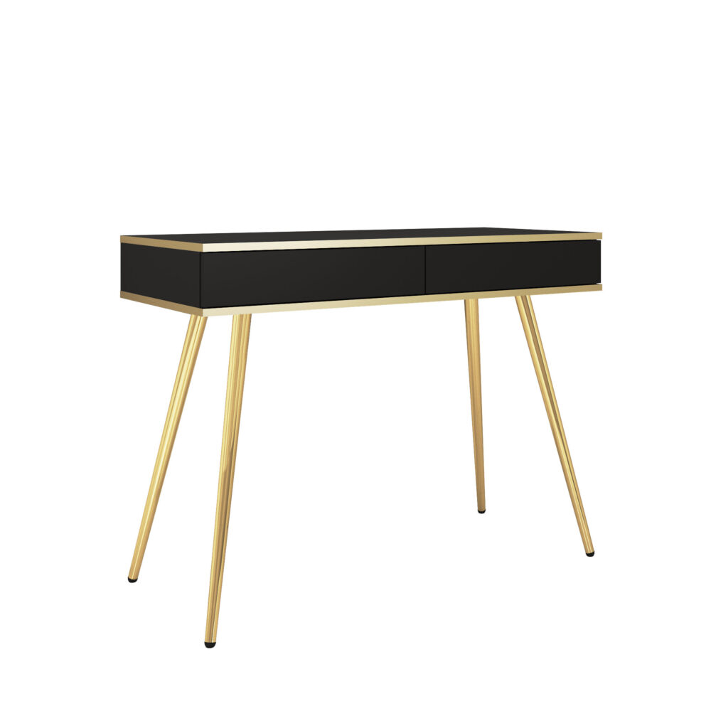 Schminktisch Banff T102 - Schwarz - Goldene Akzente - 2 Schubladen - Breite 102 cm, Höhe 80 cm, Tiefe 50 cm