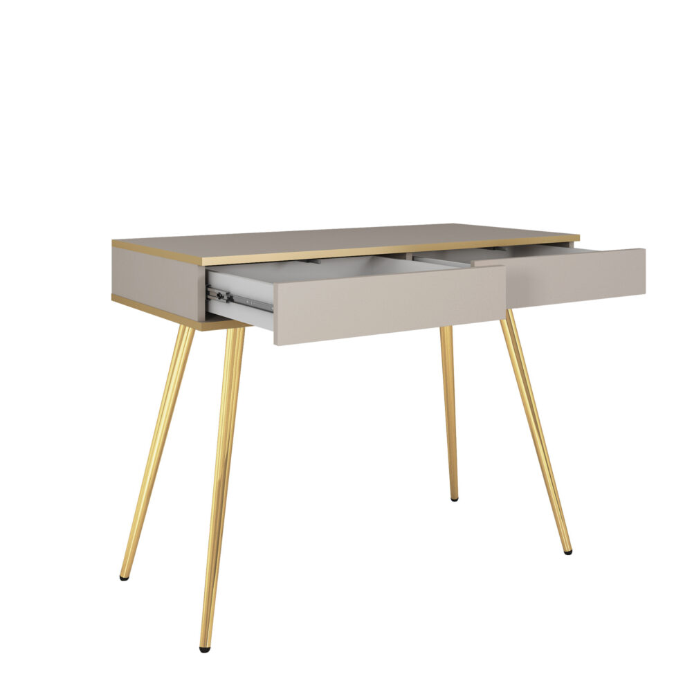 Schminktisch Banff T102 - Schwarz - Goldene Akzente - 2 Schubladen - Breite 102 cm, Höhe 80 cm, Tiefe 50 cm – Bild 4