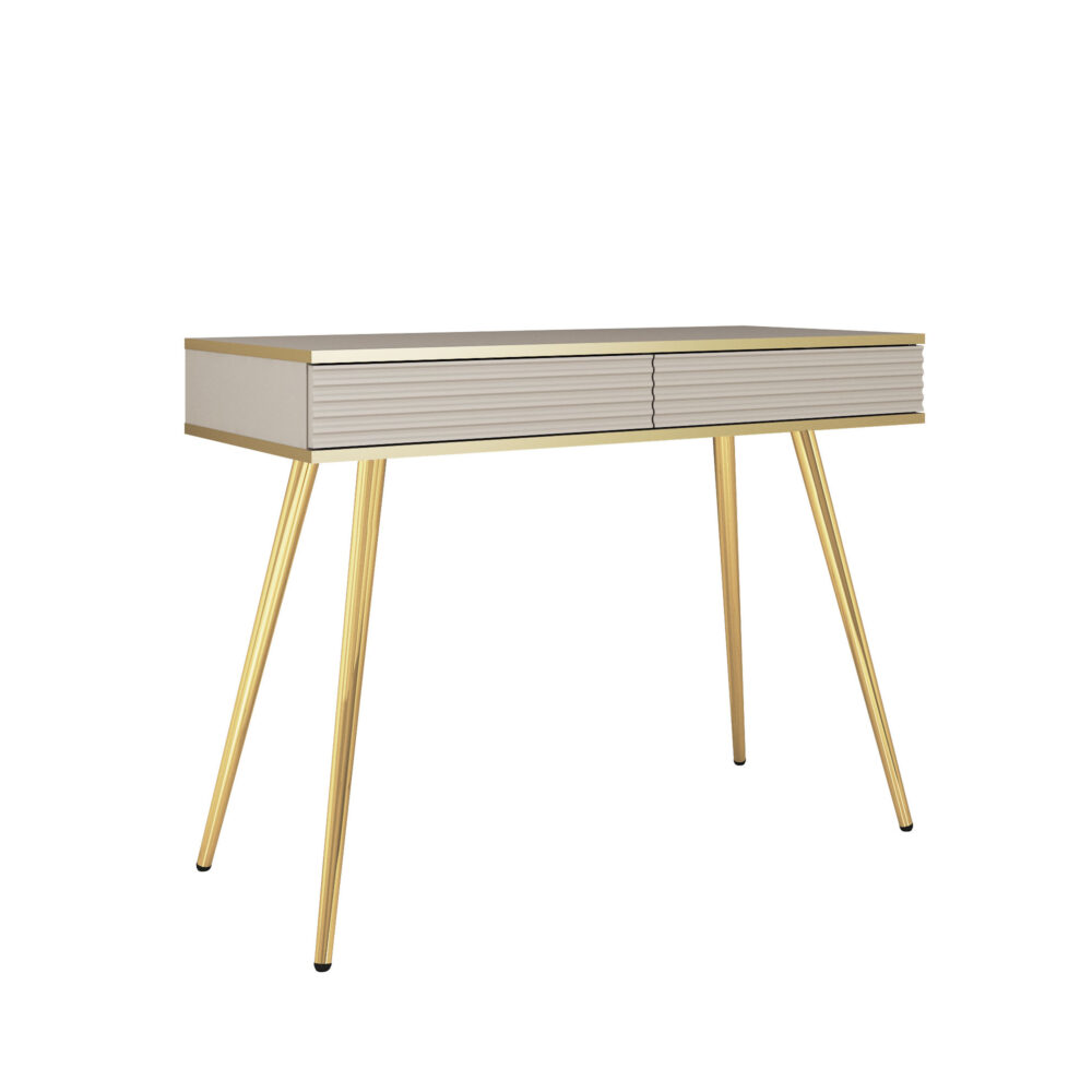 Schminktisch Banff T102 MDF - Beige - Geriffelte Fronten - 2 Schubladen - Breite 102 cm, Höhe 80 cm, Tiefe 50 cm