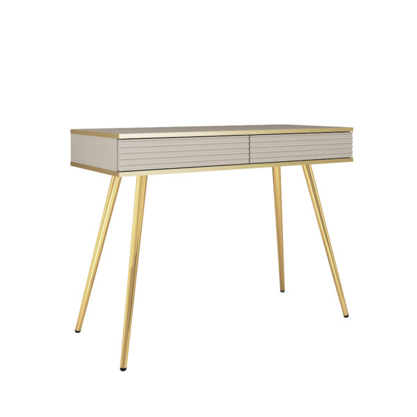Schminktisch Banff T102 MDF - Beige - Geriffelte Fronten - 2 Schubladen - Breite 102 cm, Höhe 80 cm, Tiefe 50 cm