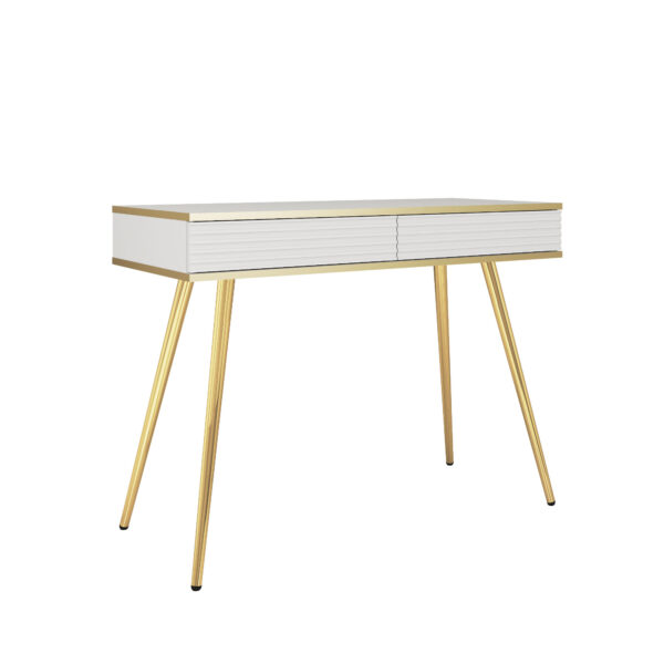 Schminktisch Banff T102 MDF - Weiß - Geriffelte Fronten - 2 Schubladen - Breite 102 cm, Höhe 80 cm, Tiefe 50 cm