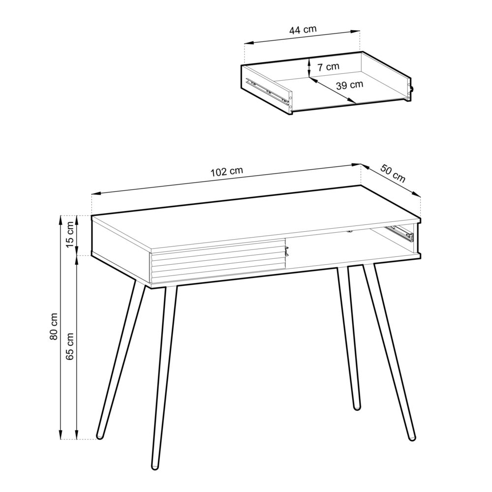 Schminktisch Banff T102 MDF - Weiß - Geriffelte Fronten - 2 Schubladen - Breite 102 cm, Höhe 80 cm, Tiefe 50 cm – Bild 3