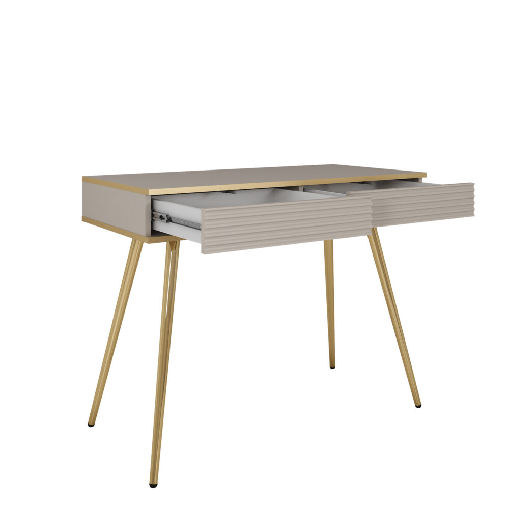 Schminktisch Banff T102 MDF - Weiß - Geriffelte Fronten - 2 Schubladen - Breite 102 cm, Höhe 80 cm, Tiefe 50 cm – Bild 4