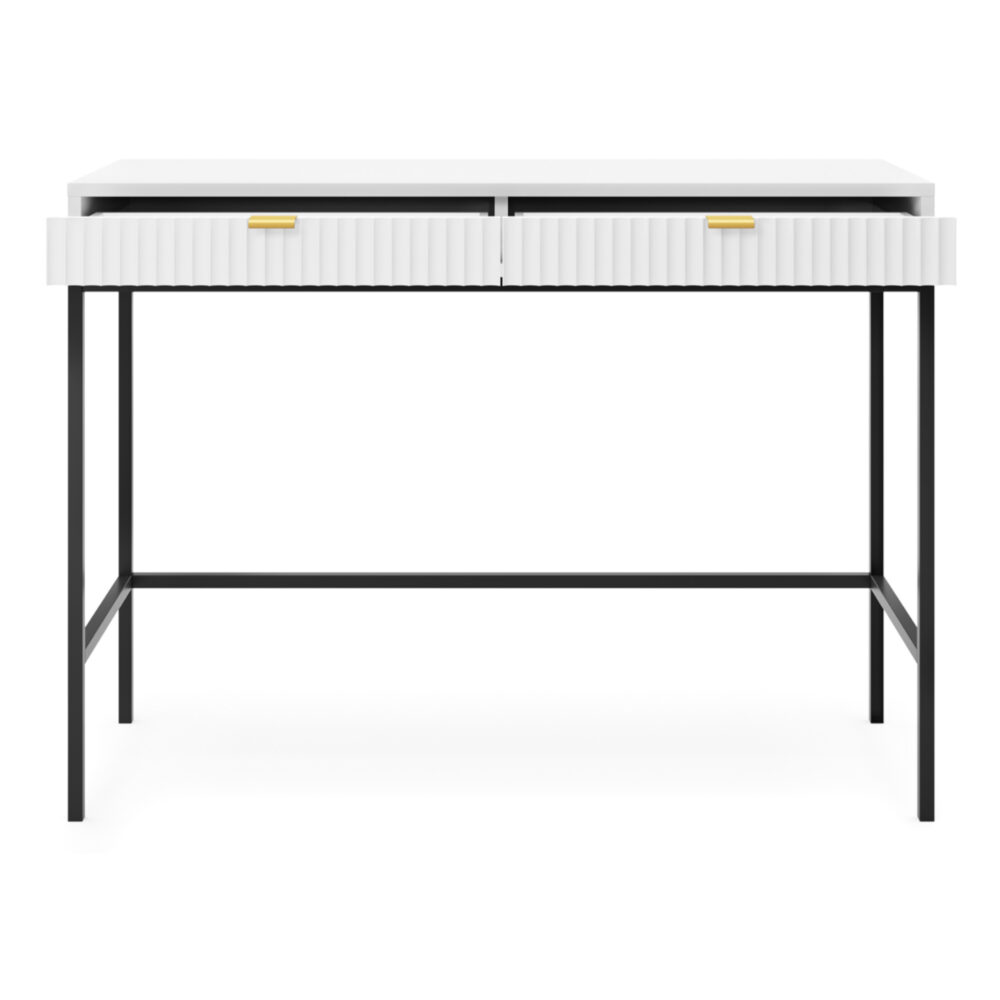 Schminktisch NANAIMO - Weiß - Goldene Griffe - 2 Schubladen - Breite 104 cm, Höhe 77 cm, Tiefe 50 cm – Bild 4