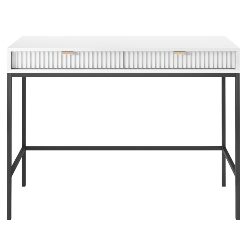 Schminktisch NANAIMO - Weiß - Goldene Griffe - 2 Schubladen - Breite 104 cm, Höhe 77 cm, Tiefe 50 cm – Bild 8