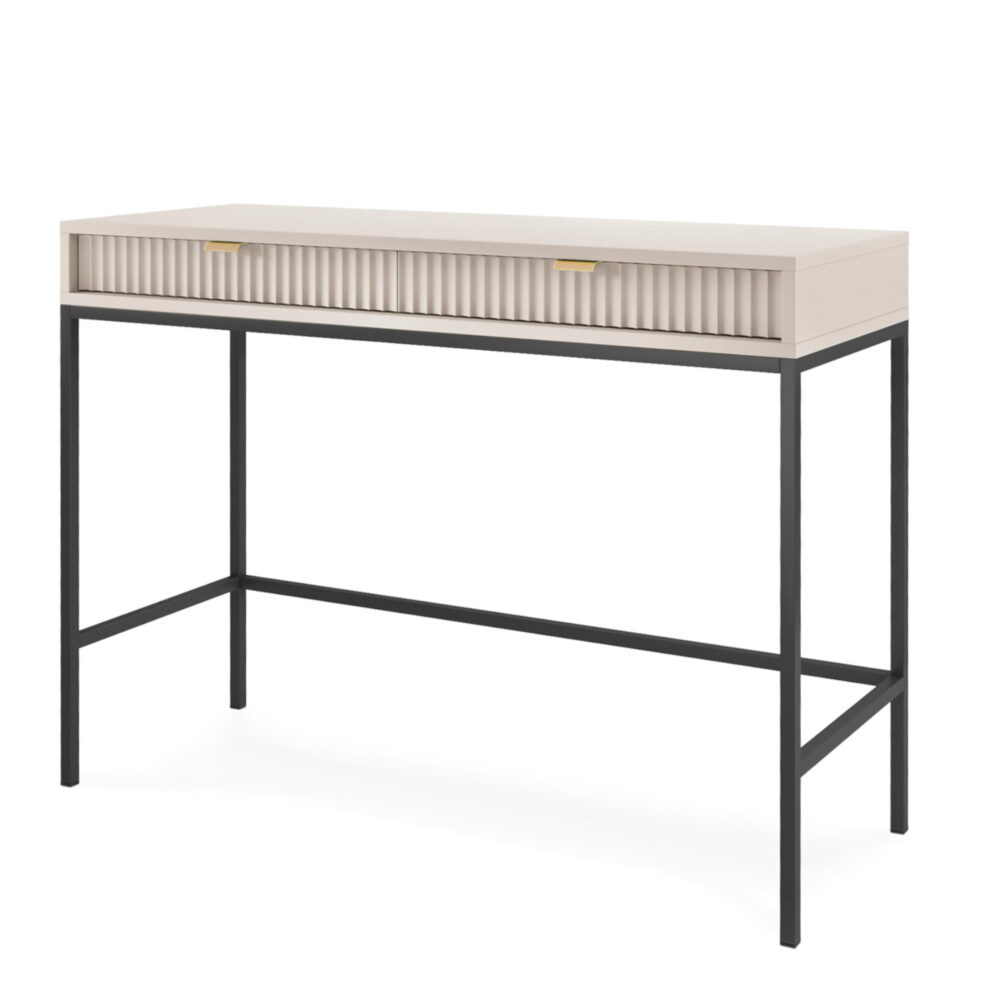 Schminktisch NANAIMO - Kaschmir - Goldene Griffe - 2 Schubladen - Breite 104 cm, Höhe 77 cm, Tiefe 50 cm